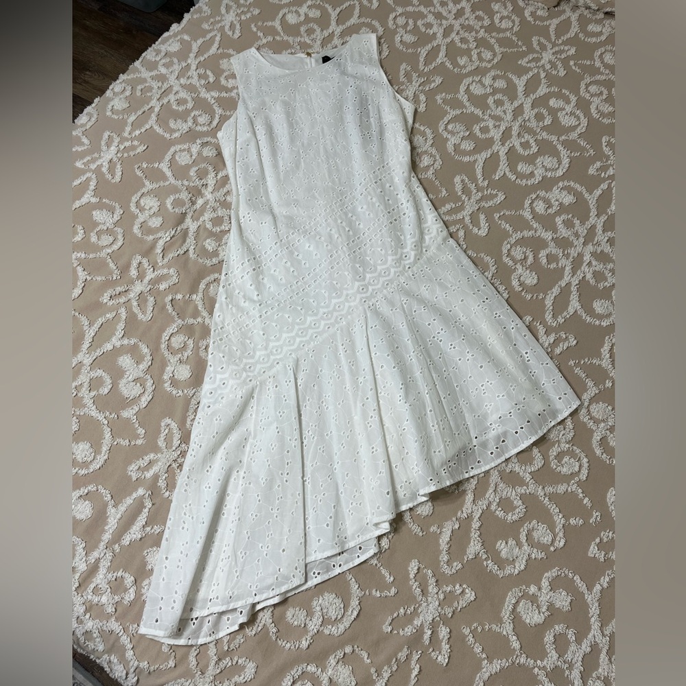 Donna Karan White Eyelet Midi Dress